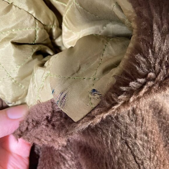 Mens Vintage 70s Plaid Corduroy Faux‎ Fur Jacket Thrashed Brown Red M Flaw - Picture 10 of 12